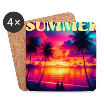 Summer Palm Tree Sunset Retro - Coasters (set of 4) - white - Front