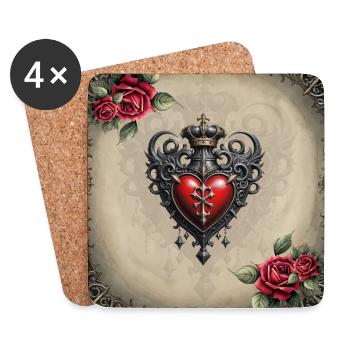 Coeur gothique élégant - Dessous de verre (lot de 4) - blanc - Devant
