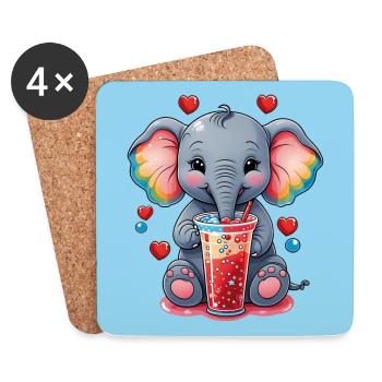 Un petit éléphant mignon boit de la limonade - Dessous de verre (lot de 4) - blanc - Devant