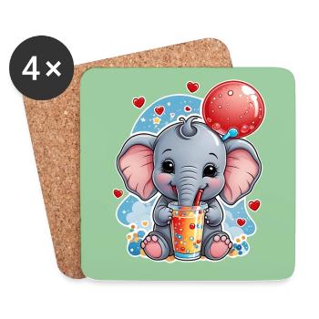 Un petit éléphant mignon boit de la limonade - Dessous de verre (lot de 4) - blanc - Devant