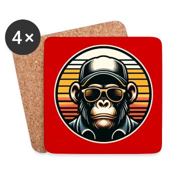 Chimpanzé cool avec lunettes de soleil et casquette de baseball - Dessous de verre (lot de 4) - blanc - Devant