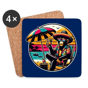 Cooler Schimpanse mit Strohhut am Strand - Untersetzer (4er-Set) - Weiß - Vorne