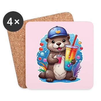 Kleiner Süßer Otter trinkt mit Strohhalm Limonade - Untersetzer (4er-Set) - Weiß - Vorne