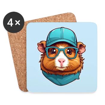 Cute guinea pig with baseball cap and scarf - Coasters (set of 4) - white - Front
