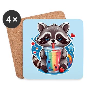kleiner süßer Waschbär mit Limonade und Strohhalm - Untersetzer (4er-Set) - Weiß - Vorne