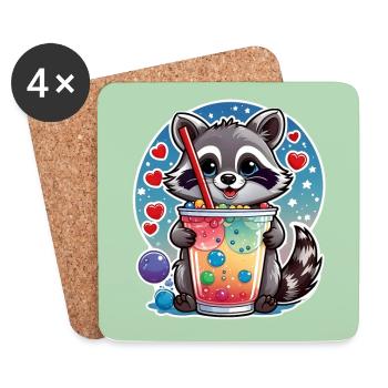 kleiner süßer Waschbär mit Limonade und Strohhalm - Untersetzer (4er-Set) - Weiß - Vorne