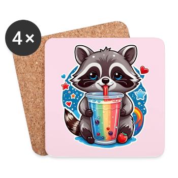 kleiner süßer Waschbär mit Limonade und Strohhalm - Untersetzer (4er-Set) - Weiß - Vorne