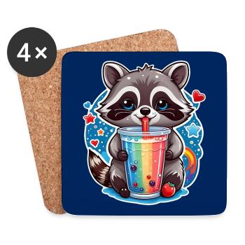 kleiner süßer Waschbär mit Limonade und Strohhalm - Untersetzer (4er-Set) - Weiß - Vorne