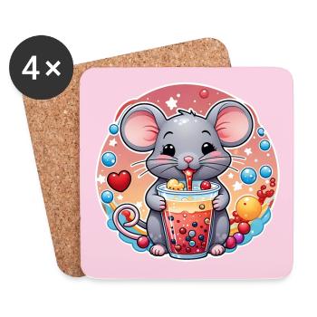 Kleine Süße Maus mit Erfrischung und Strohhalm - Untersetzer (4er-Set) - Weiß - Vorne