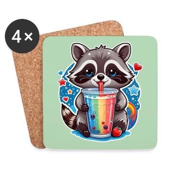 kleiner süßer Waschbär mit Limonade und Strohhalm - Untersetzer (4er-Set) - Weiß - Vorne