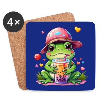 Süßer Frosch mit Basecap trinkt Limonade - Untersetzer (4er-Set) - Weiß - Vorne