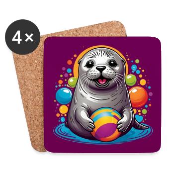Laughing seal seal with colorful balls - Coasters (set of 4) - white - Front