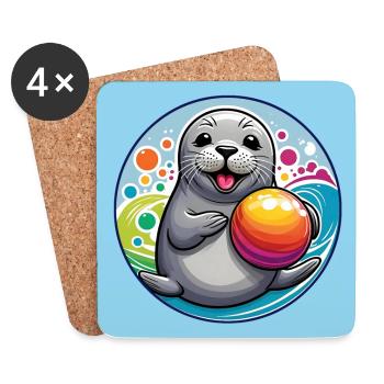 Laughing seal seal with colorful ball - Coasters (set of 4) - white - Front