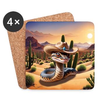Cute snake with cowboy hat - Coasters (set of 4) - white - Front
