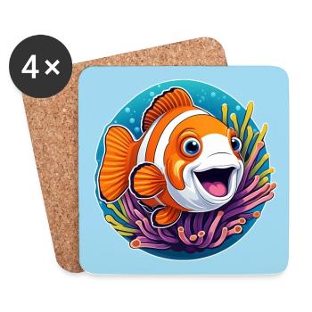 Poisson-clown rieur et anémone de mer - Dessous de verre (lot de 4) - blanc - Devant