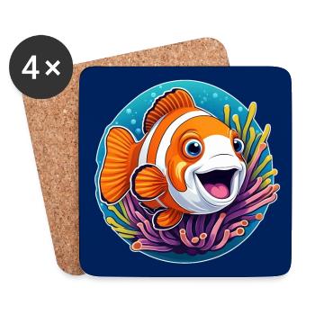 lachender Clownfisch und Seeanemone - Untersetzer (4er-Set) - Weiß - Vorne
