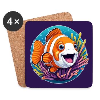 Poisson-clown rieur et anémone de mer - Dessous de verre (lot de 4) - blanc - Devant