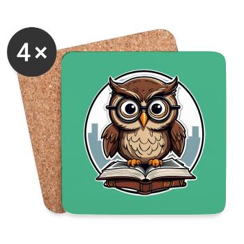 Owl with glasses sitting on a pile of books - Coasters (set of 4) - white - Front