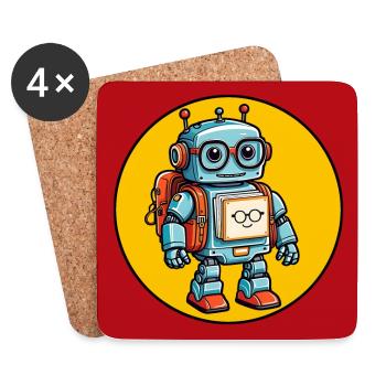 Little cute robot with school bag school enrollment - Coasters (set of 4) - white - Front
