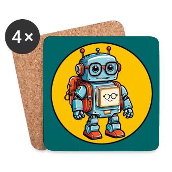 Little cute robot with school bag school enrollment - Coasters (set of 4) - white - Front