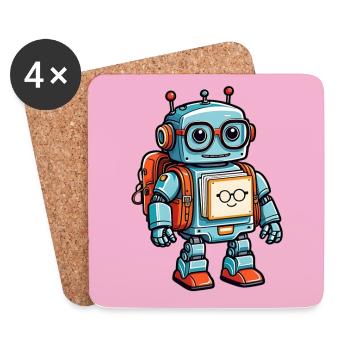 Little cute robot with school bag school enrollment - Coasters (set of 4) - white - Front