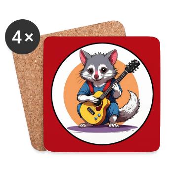 Lustiges singendes Opossum mit Gitarre - Untersetzer (4er-Set) - Weiß - Vorne