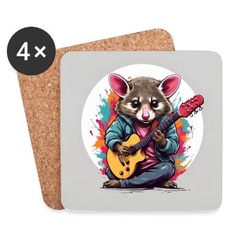 Funny singing opossum with guitar - Coasters (set of 4) - white - Front