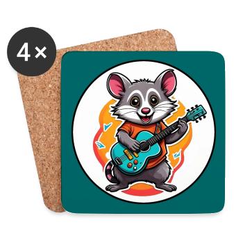 Lustiges singendes Opossum mit Gitarre - Untersetzer (4er-Set) - Weiß - Vorne
