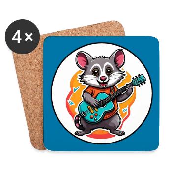 Lustiges singendes Opossum mit Gitarre - Untersetzer (4er-Set) - Weiß - Vorne