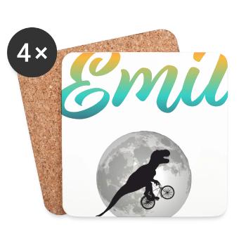 EMIL - Beautiful boy name with dinosaur - Coasters (set of 4) - white - Front