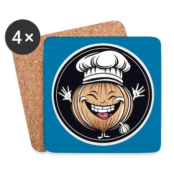 Oignon drôle rieur avec toque de chef - Dessous de verre (lot de 4) - blanc - Devant