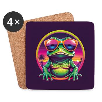 Grenouille cool avec de grandes lunettes de soleil - Dessous de verre (lot de 4) - blanc - Devant
