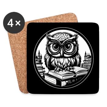 Eule mit Brille auf Büchern lustiges Eulendesign - Untersetzer (4er-Set) - Weiß - Vorne