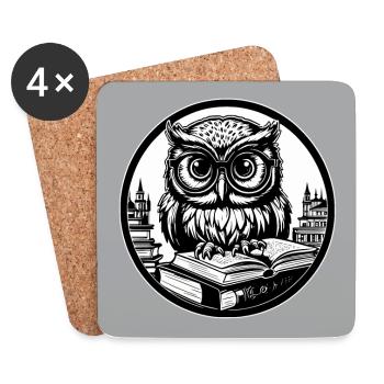 Eule mit Brille auf Büchern lustiges Eulendesign - Untersetzer (4er-Set) - Weiß - Vorne