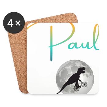 PAUL - Beautiful boy name with dinosaur - Coasters (set of 4) - white - Front