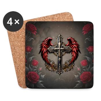 Elegant Decorative Artistic Cross with Wings. - Coasters (set of 4) - white - Front