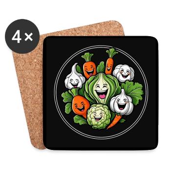 Drôles de légumes qui rient - Dessous de verre (lot de 4) - blanc - Devant