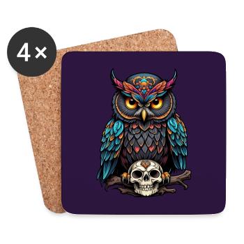 Colorful Owl with Skull - Coasters (set of 4) - white - Front