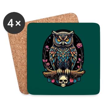 Colorful owl graphic with skull - Coasters (set of 4) - white - Front