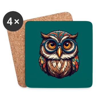 Colorful owl with big glasses - Coasters (set of 4) - white - Front