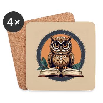 Colorful owl with big glasses and thick book - Coasters (set of 4) - white - Front