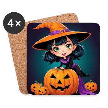 Sorcière d’Halloween - Dessous de verre (lot de 4) - blanc - Devant