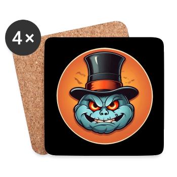 Citrouille d’Halloween souriante drôle avec chapeau haut de forme - Dessous de verre (lot de 4) - blanc - Devant