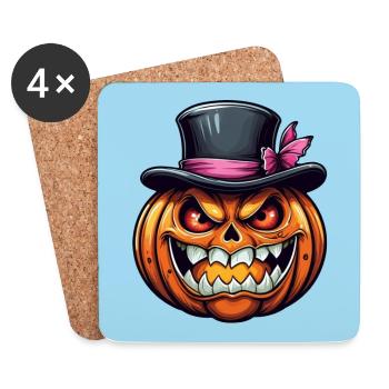 Citrouille d’Halloween souriante drôle avec chapeau haut de forme - Dessous de verre (lot de 4) - blanc - Devant