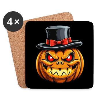 Citrouille d’Halloween souriante drôle avec chapeau haut de forme - Dessous de verre (lot de 4) - blanc - Devant