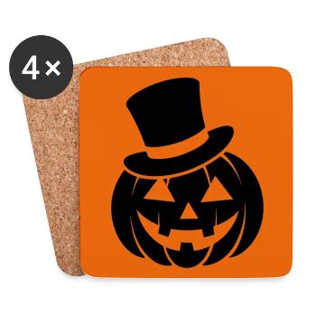 Citrouille d’Halloween souriante drôle avec chapeau haut de forme - Dessous de verre (lot de 4) - blanc - Devant
