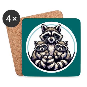 Raccoon family mom raccoon with children - Coasters (set of 4) - white - Front