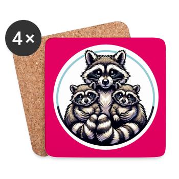 Raccoon family mom raccoon with children - Coasters (set of 4) - white - Front