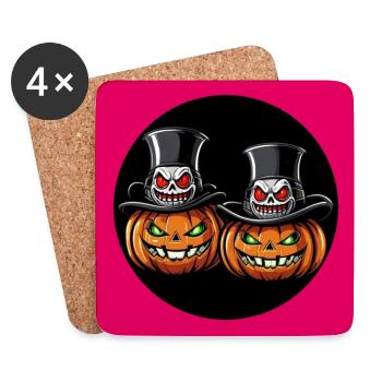 Zwei grinsende Halloweenkürbisse mit Zylinder - Untersetzer (4er-Set) - Weiß - Vorne