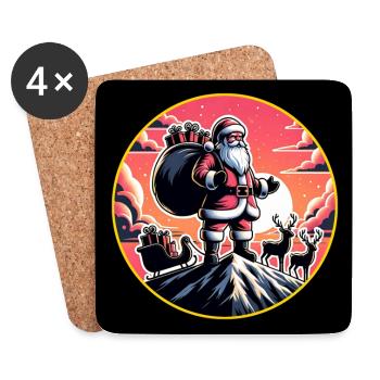 Weihnachtsmann mit Rentieren auf Bergspitze - Untersetzer (4er-Set) - Weiß - Vorne